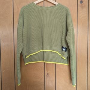 Calvin Klein Jeans Olive Green Cropped Cotton Sweater Relaxed Fit